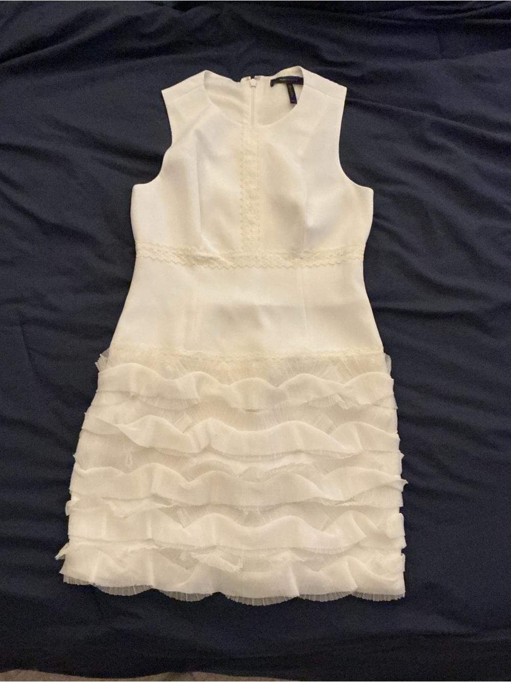 BCBGMaxAzria White Sleeveless Ruffle Tier Dress